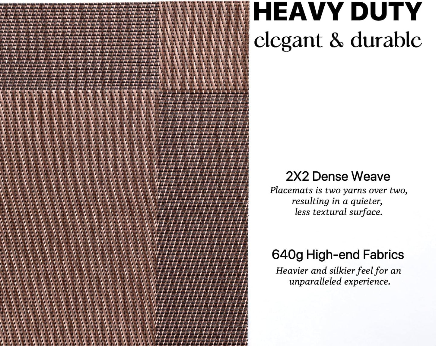 LEXMORE Placemats Set of 4 Vinyl/Plastic Woven Place Mats for Kitchen Table Indoor/Outdoor Washable Placemat Wipeable Dining Table Mats(Brown Cube)