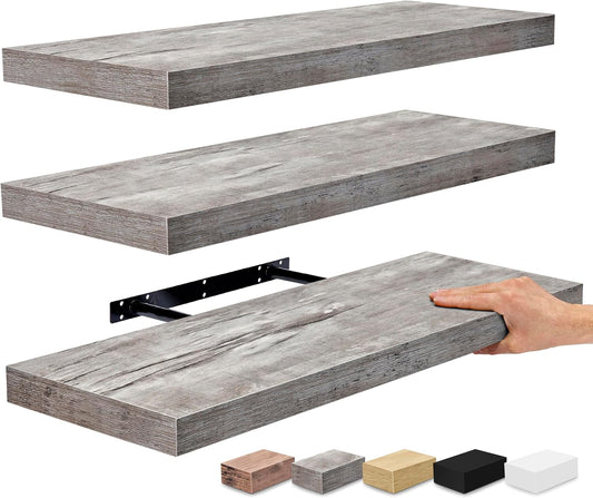 Sorbus Floating Shelves for Wall - 24" Bathroom Shelves, Wall Decor for Bedroom, Kitchen, Living Room, Home Decor & Book Storage - Mounted Floating Shelf with Invisible Brackets (Gray, 3 Pack)