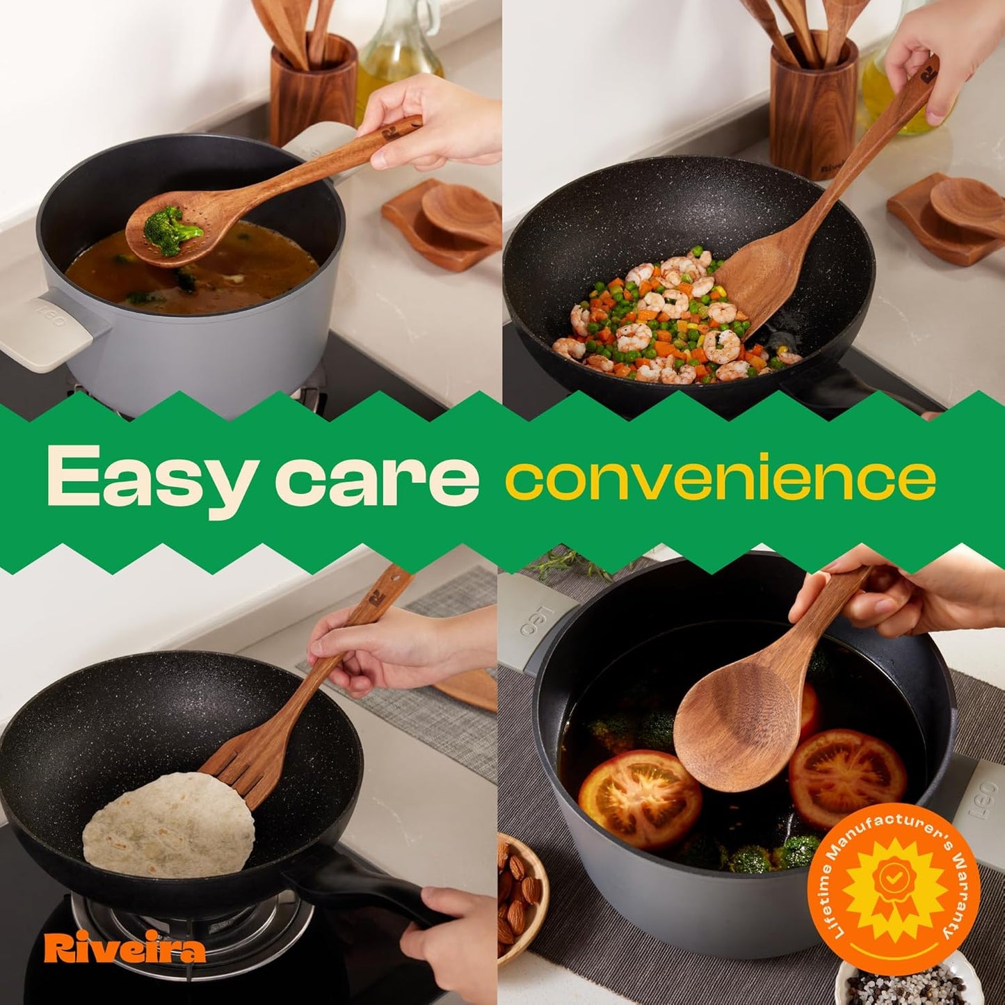 Riveira Walnut Wooden Spoons for Cooking Set of 9 – Natural Walnut Wooden Cooking Utensils, Wooden Spatula, Wooden Spoon - Premium Quality Wooden Utensil Set for Non-Toxic Cooking