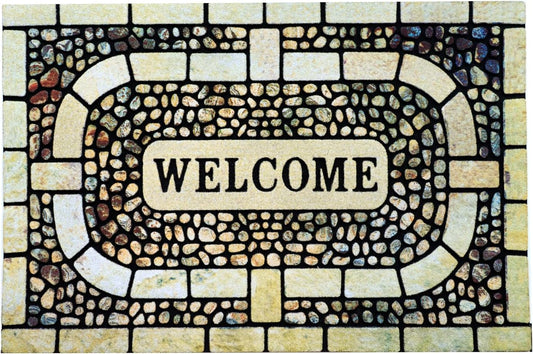 Door Mat Welcome Mat, Heavy Duty Door Mat 17.7 x 29.5 Inch Front Door Mat Rug Doormat for Outdoor Entrance Home Non-Slip Rubber Rug for Front Door, Outside, Entryway, Patio (Yellow Welcome)