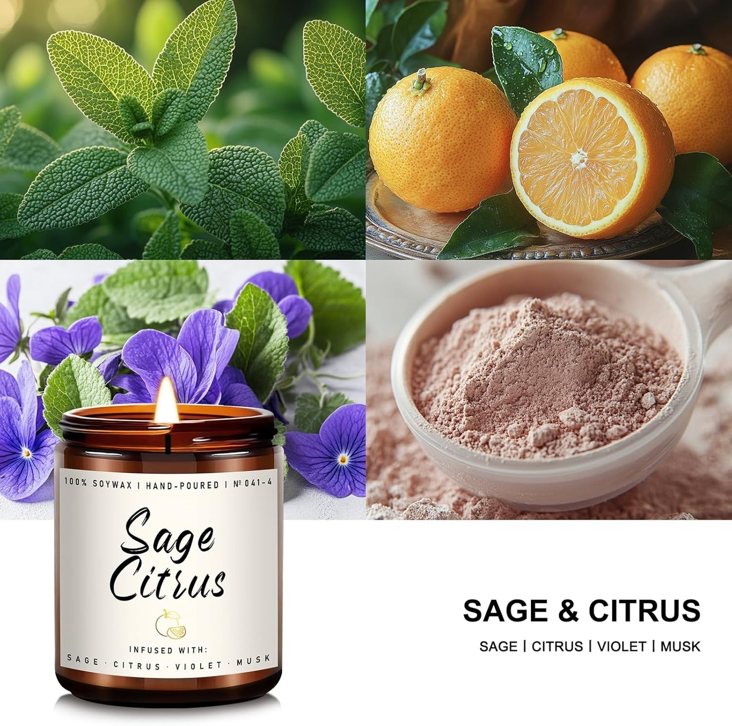 Auelife Scented Candle for Home | Sage Citrus Candle | Aromatherapy Candles - Soy Candles for Home Scented, Gifts for Women Men, Citrus Fragrance -7oz, Single Wick Made with Soy Wax