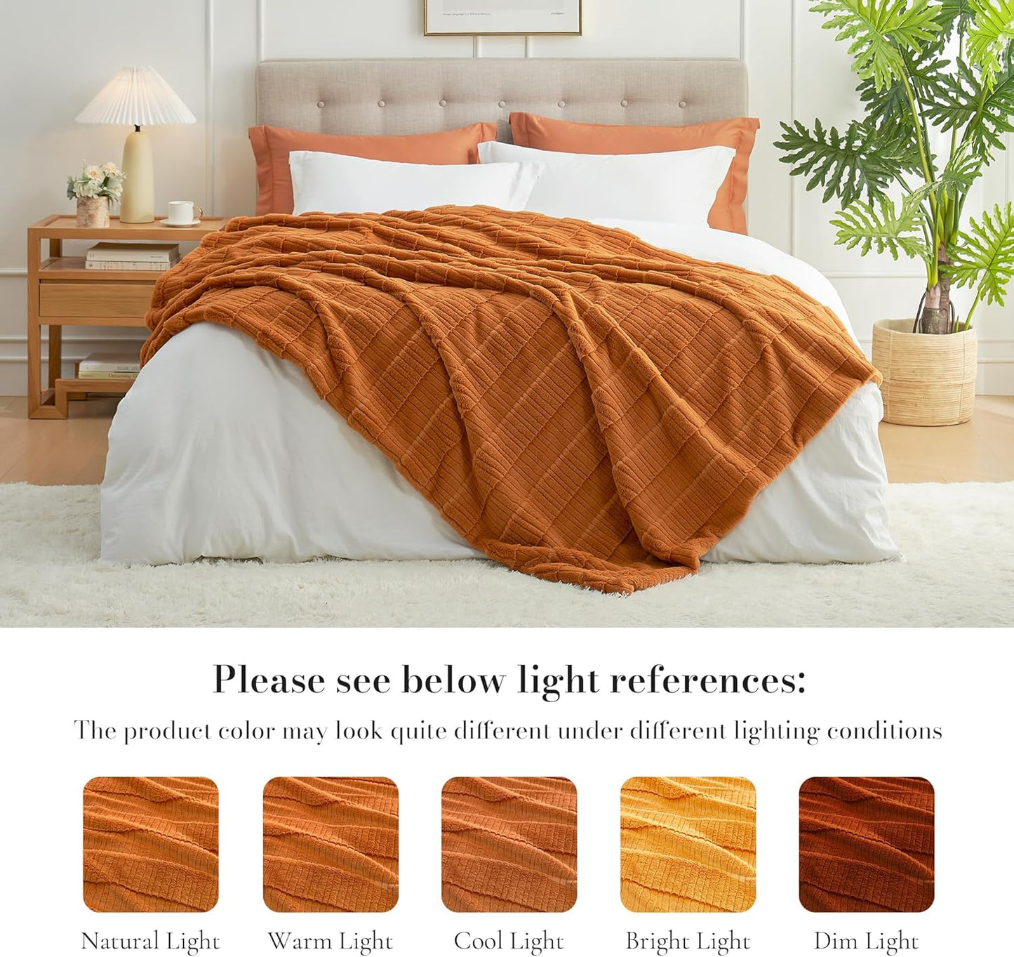 Amélie Home Luxury Striped Faux Fur Throw Blanket for Couch, Embossed Split Fur Cozy Fuzzy Fluffy Luxurious Soft Plush Sofa Chair Bed Gift Blankets for Women Men Wife Friend, 60"x80", Brown