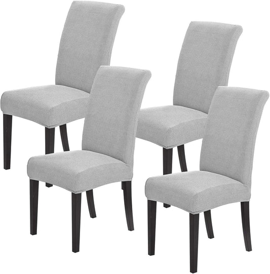 Joccun Chair Covers for Dining Room Set of 4, Dining Chair Slipcovers Stretch Dining Room Chair Covers Seat Protector,Washable Parsons Chair Cover for Home,Hotel,Banquet(Silver,4 Pack)