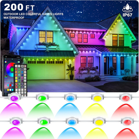 Permanent Outdoor Lights,200FT RGB Eave Light,IP67 Waterproof Lighting for House,Smart LED with App/Remote Control for Outdoor Decor,Garden Decor,Party,Holiday