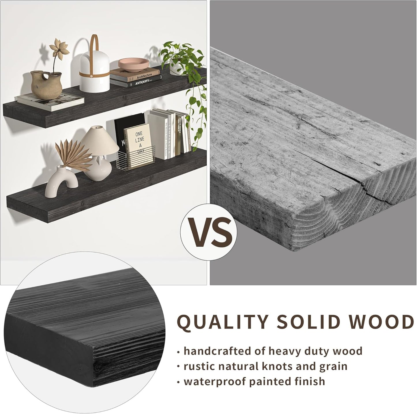 Floating Shelves for Wall, USA-Sourced Fir Wood 36 Inch Wall Shelves Set of 2, Natural Rustic Solid Wooden Floating Shelves Wall Mounted, Nursery Book Storage Shelf, Display Shelf for Bathroom