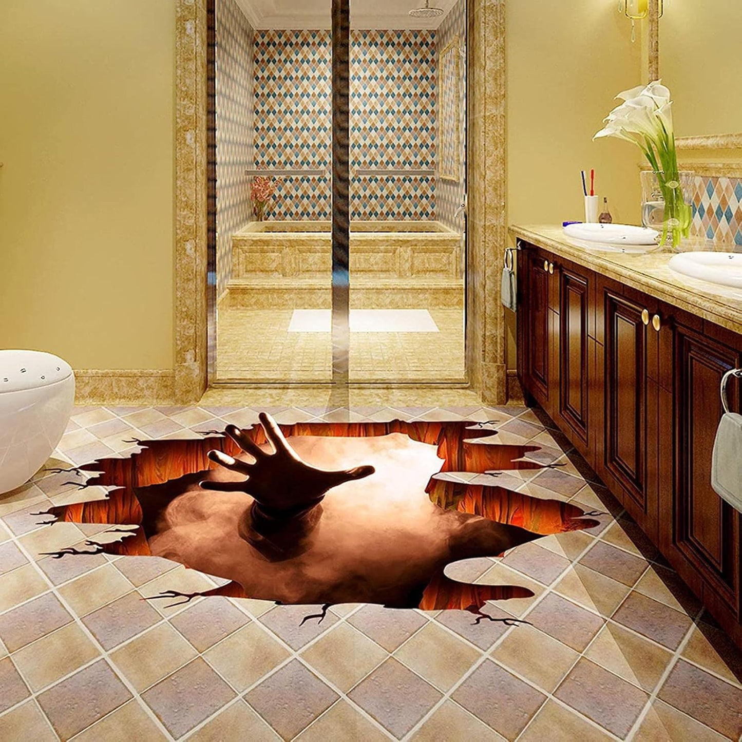 Scary Halloween Floor Decals 3D Stickers for Wall, Ghost Hand Scratching Art Decorations, Removable Vinyl Decor Posters for Bar Pub Spooky Party Supplies