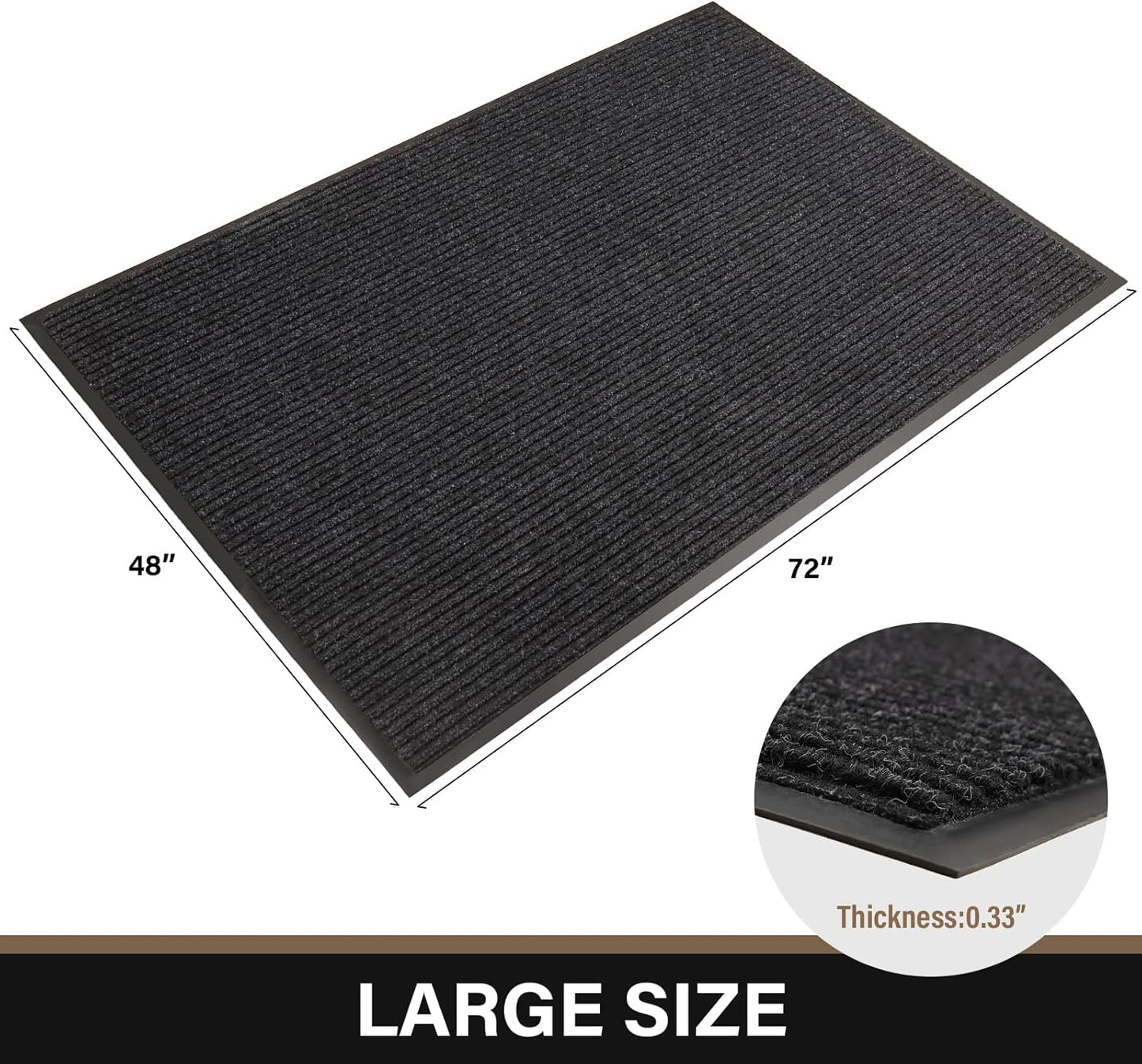 Large Front Door Mat, 72" x 48" Durable Front Doormat, Heavy Duty Large Welcome Door Matt for Home Entrance, No Slip Rubber Low Profile Door Mats for High Traffic Area