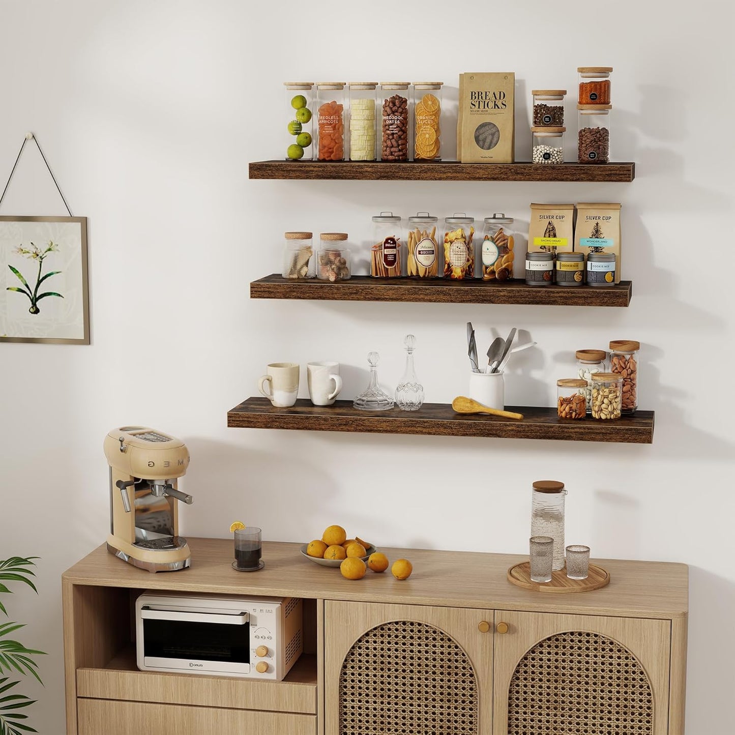 Floating Shelves Wall Shelf 40 Inch, 8 Inch Deep Floating Shelf for Wall, Farmhouse Black Wood Shelves Invisible Bracket for Living Room, Bedroom, Kitchen, 40 x 8 x 1.4 Inch, Set of 2, Rustic Brown