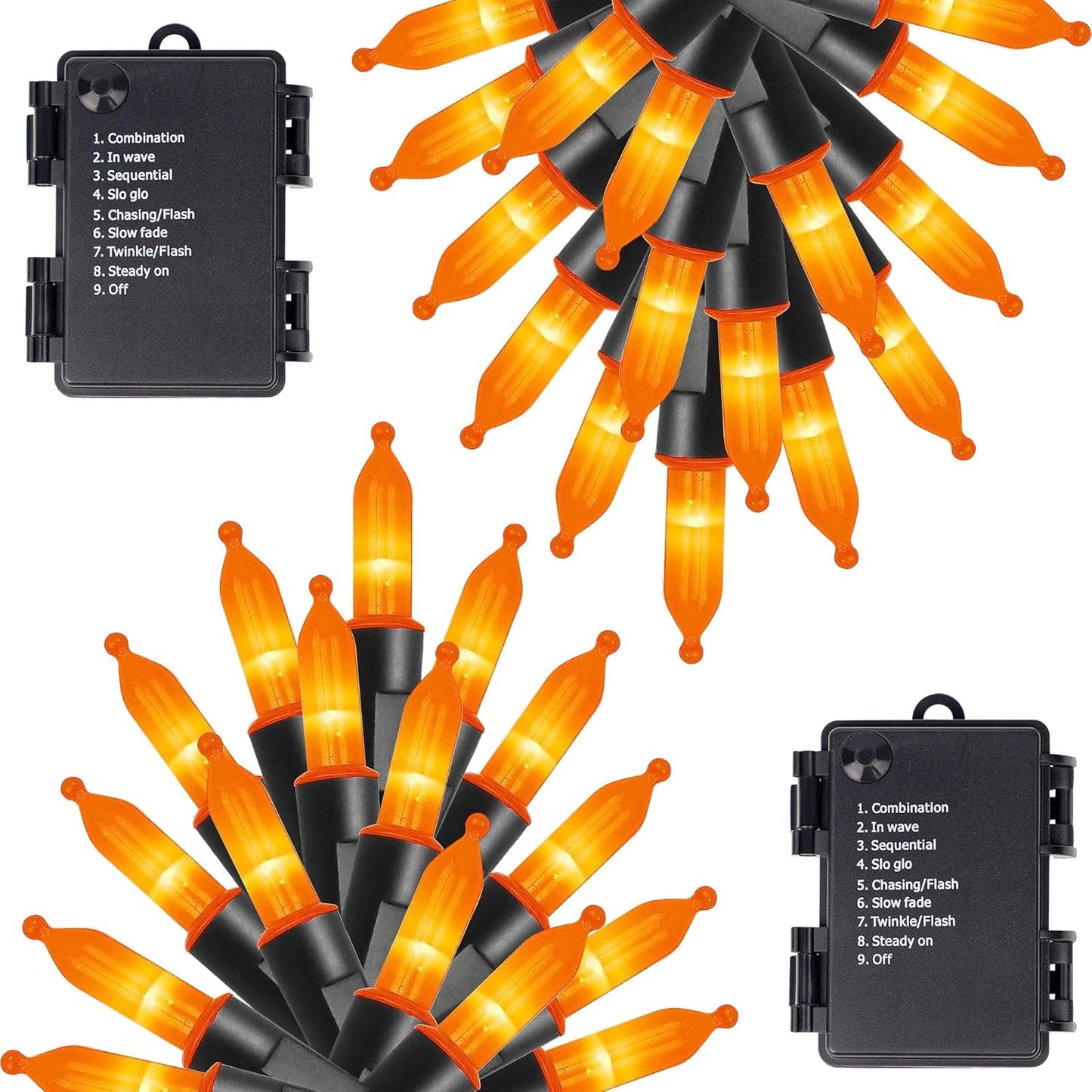 Joliyoou 16 Ft 50 LEDs Halloween Mini String Lights, 8 Lighting Modes Holiday Fairy String Lights with Timer for Indoor Outdoor Decorations, Orange, 2 Pack