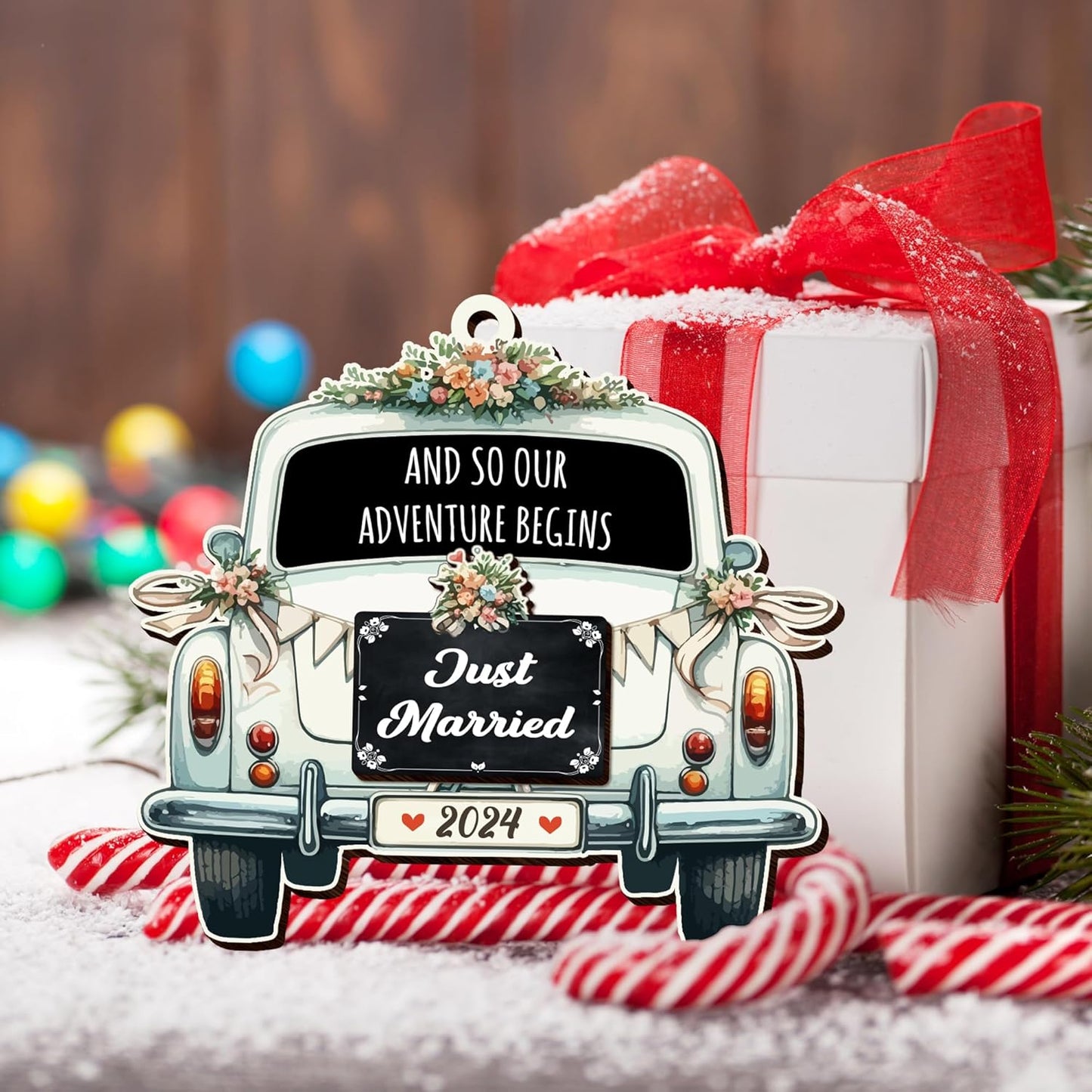 OASSIE Wedding Gifts for Couples 2025 - Christmas Ornaments, Just Married, Wedding Gifts for Newlyweds, Couple, Men, Women, Bridal Shower - Christmas Decorations Wooden Ornaments