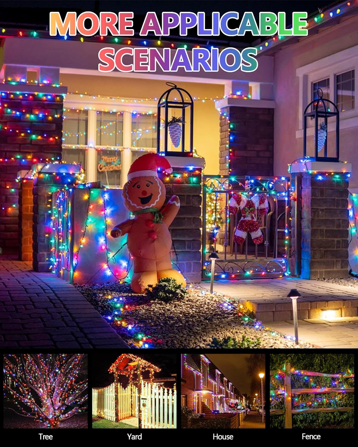 2 Pack Multicolored Solar Christmas Lights Outdoor Waterproof, 400 LED 144FT Super Long Solar String Lights, Green Wire 8 Lighting Modes, Christmas Tree Light for Xmas Fence Bushes Patio Decorations