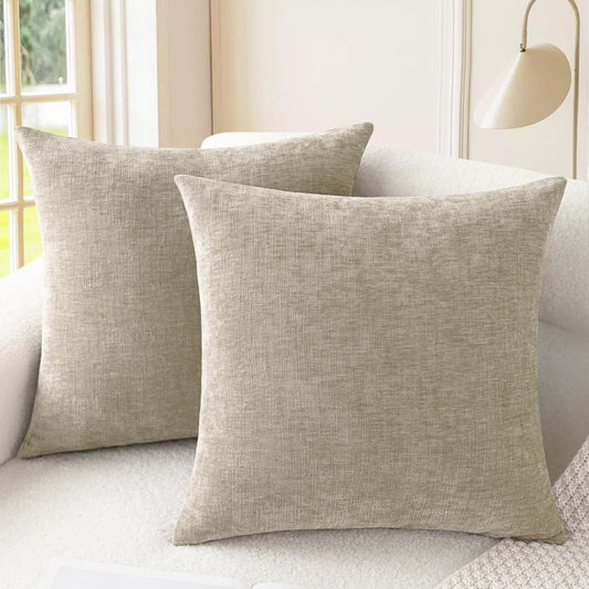 CaliTime Throw Pillow Covers Decorative 20 X 20 Inches Pack of 2 Cozy Chenille Cushion Cases for Couch Sofa Bed Living Room Home Light Taupe