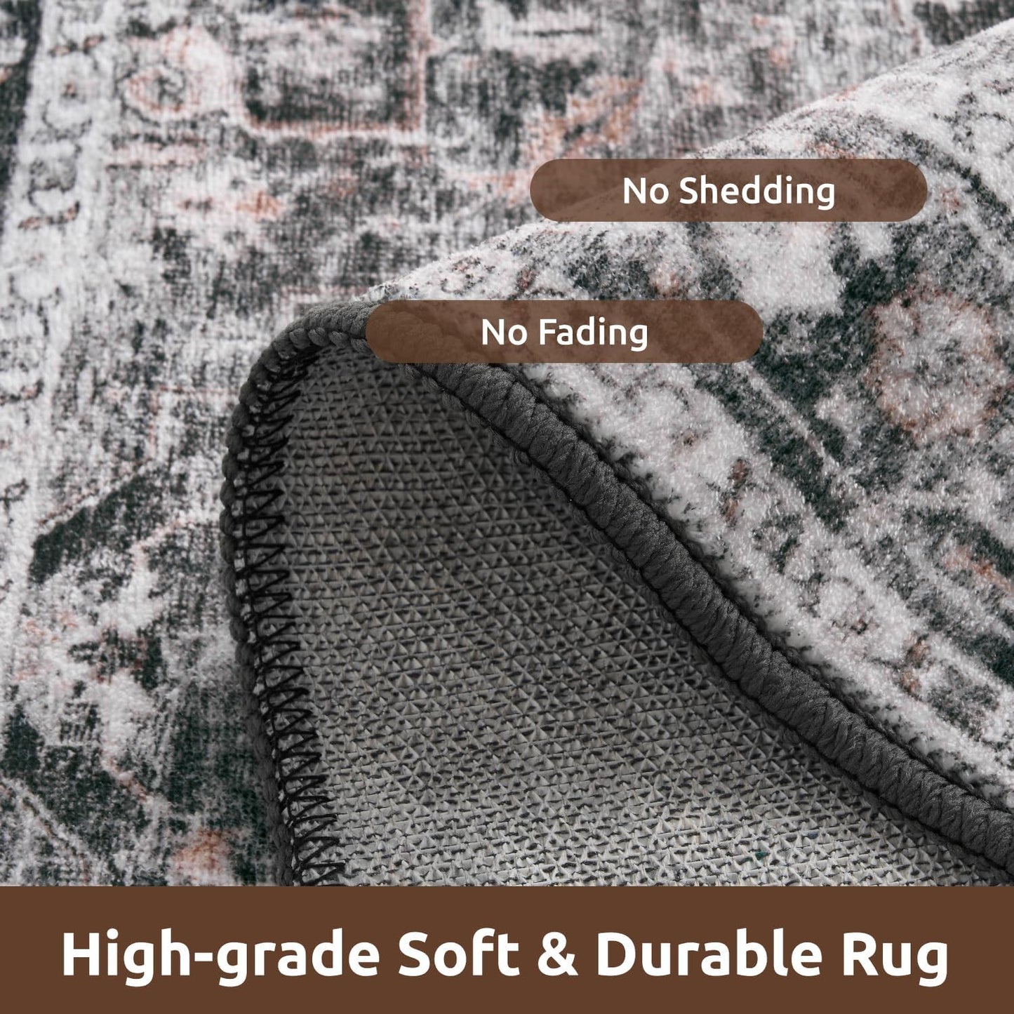 AMOAMI-3X5 Area Rug-Soft Washable Rugs for Living Room Bedroom -Non Slip Entryway Rug-Indoor Vintage Throw Rug Accent Rug for Living Room Laundry Room Kitchen Bathroom Bedside Dark Grey & Black