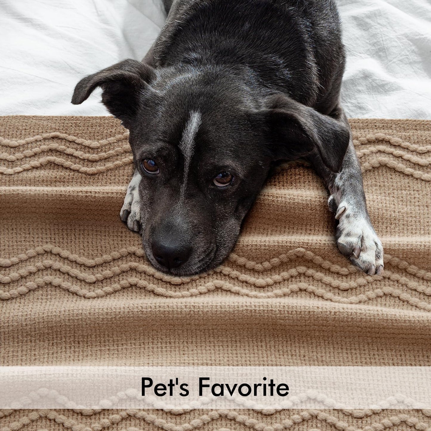 MIULEE Tan Taupe Knitted Throw Blanket for Couch Boho Textured Cozy Woven Blanket with Tassels for Sofa Chair Bed Living Room Farmhouse Home Decor Acrylic Wave Pattern 50"x60"