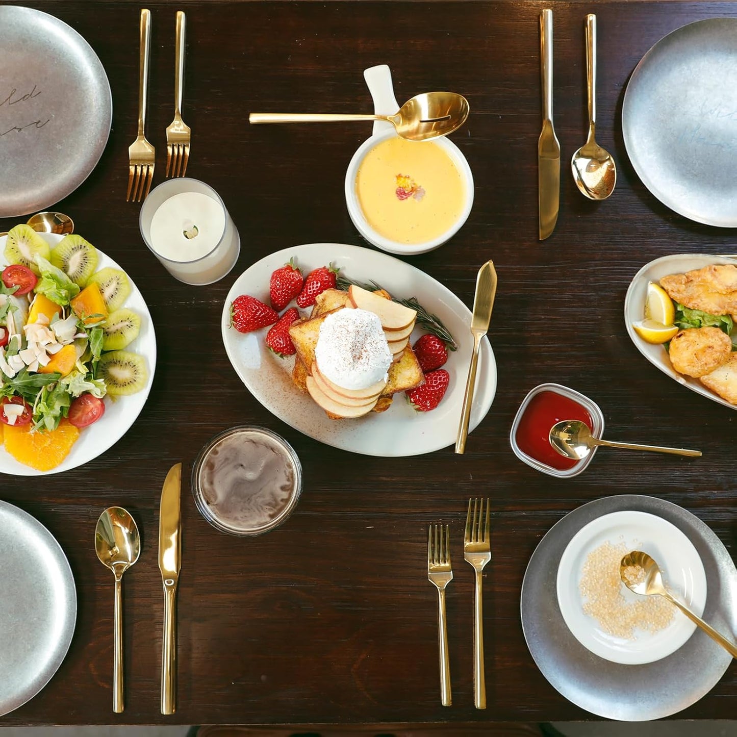 Silverware 45-Piece Gold Flatware Set with Serving Utensils Stainless Steel Thick Heavy Mirror Polished Cutlery Set for Wedding Hotel Restaurant, Service for 8