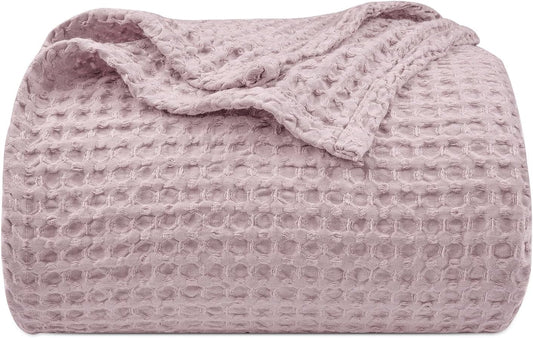 PHF Ultra Soft Waffle Weave Blanket King Size 104"x 90"- Washed Lightweight Breathable Cozy Woven Blanket for Bed - Aesthetic Decor for Couch Bedding Sofa Home Car - Dusty Rose