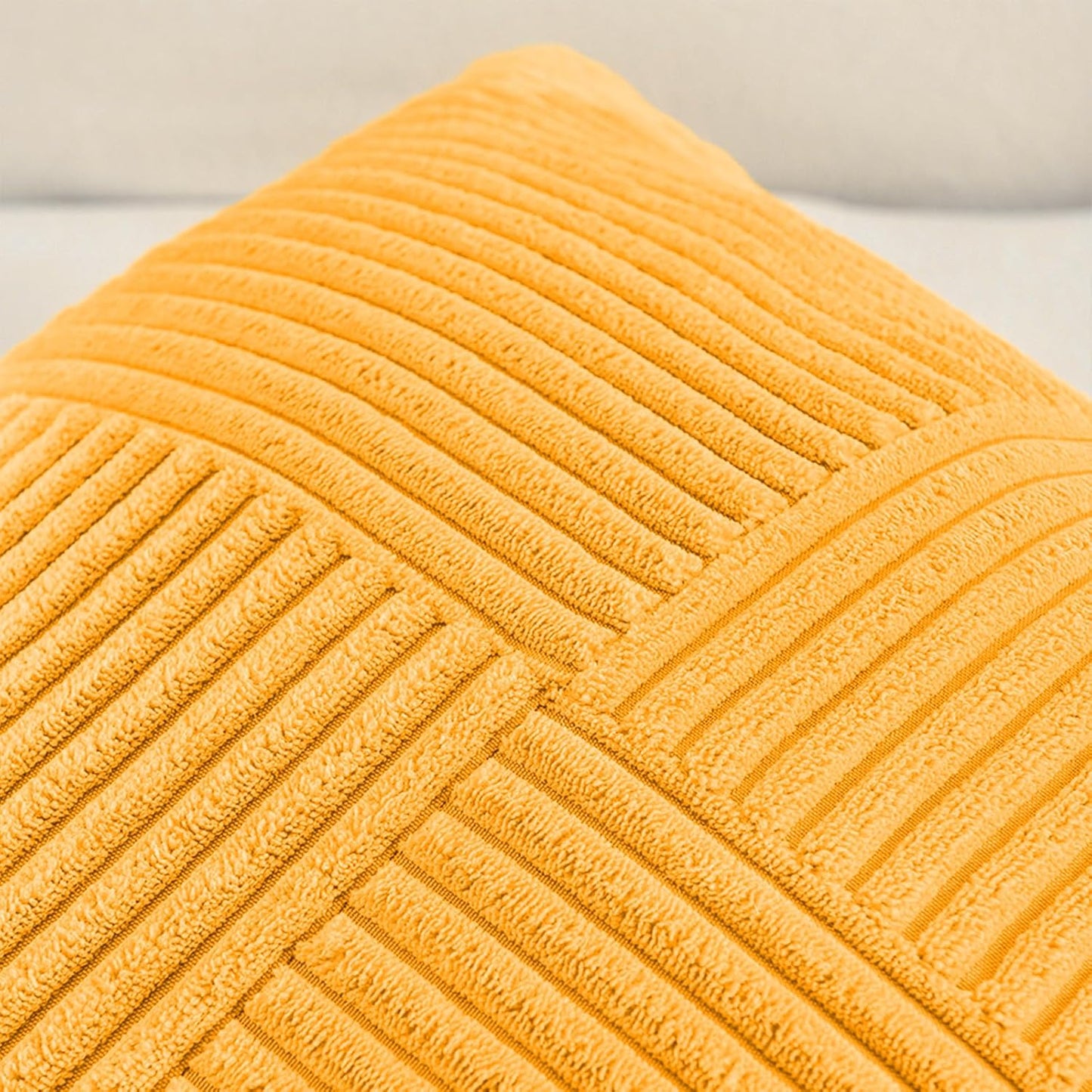 Fancy Homi 2 Packs Gold Yellow Lumbar Decorative Throw Pillow Covers 12x20 Inch for Couch Bed Sofa, Rustic Farmhouse Boho Spring Home Decor, Soft Striped Corduroy Rectangle Accent Cushion Case 30x50cm