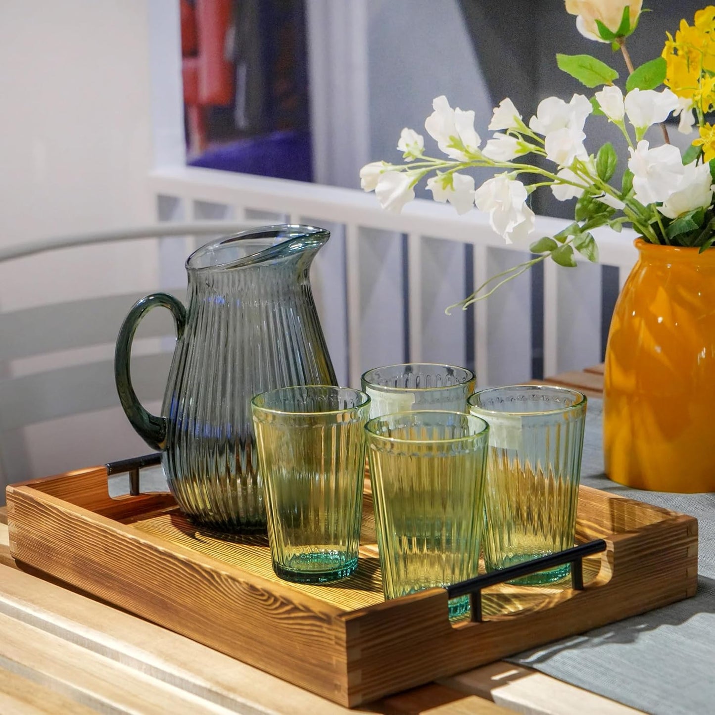 LotFancy Large Ottoman Tray for Living Room, 17x13'' Wood Serving Tray with Handles, Home Décor for Coffee Table, Sofa, 2 Skidproof Coasters Included