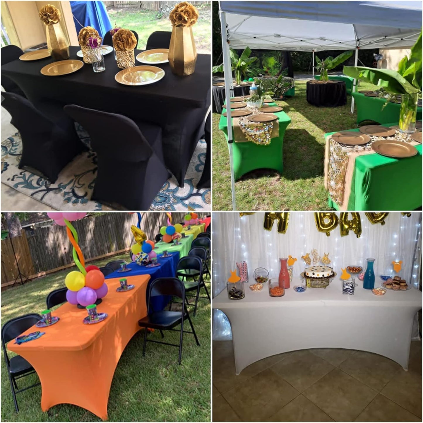 4Pack Spandex Waterproof Table Covers 8ft，Spandex 8ft Waterproof Table Cover for Party,Wedding, Banquet, and Events(Black)