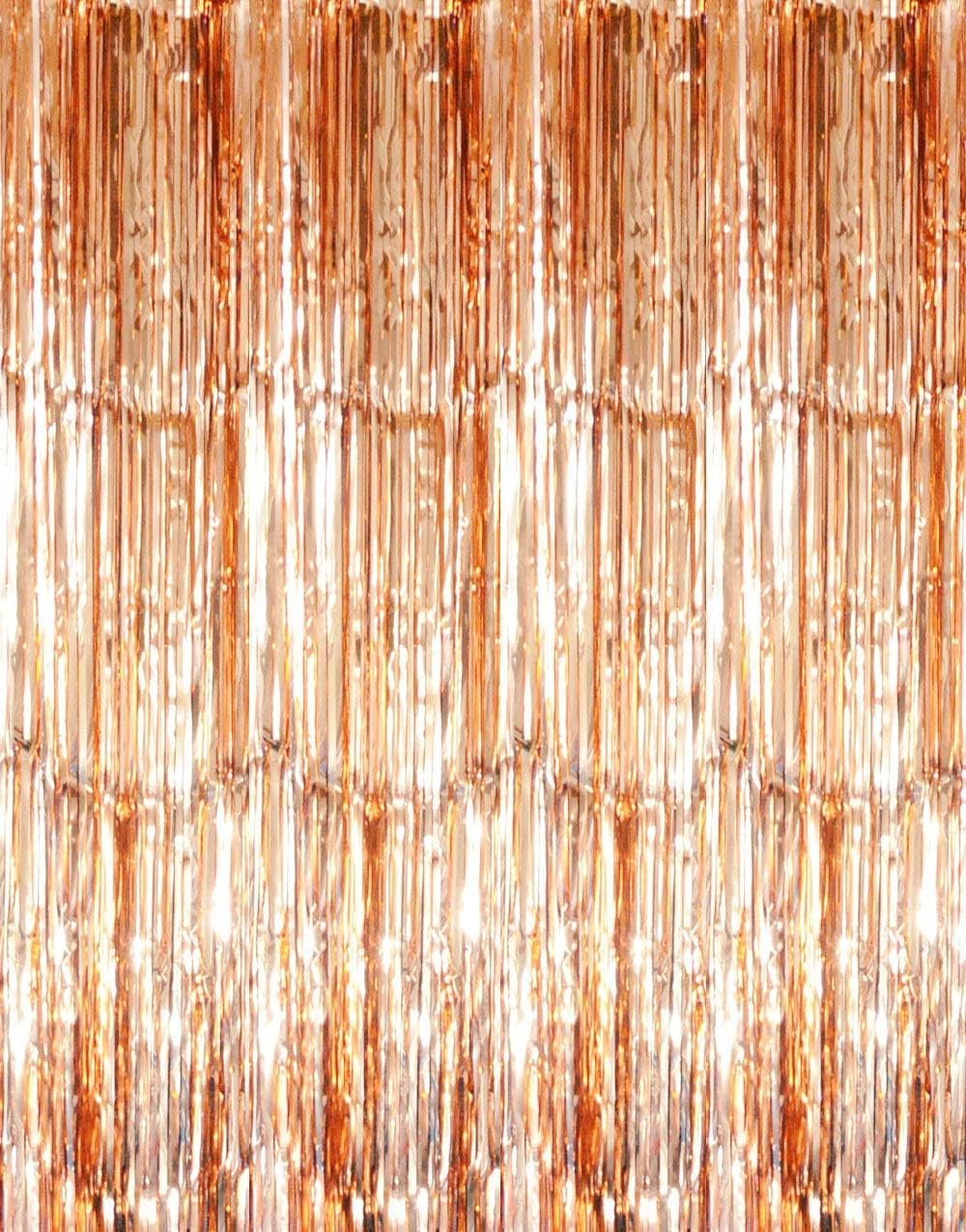 GOER 3.2 ft x 8.2 ft Metallic Tinsel Foil Fringe Curtains Party Photo Backdrop Party Streamers for Birthday,Graduation,New Year Eve Decorations Wedding Decor (4 Packs,Champagne Gold)