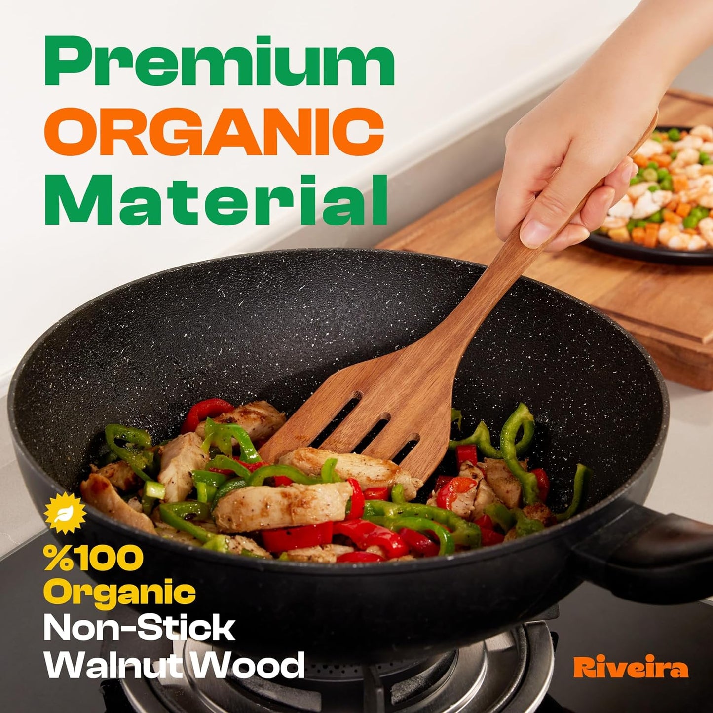 Riveira Walnut Wooden Spoons for Cooking Set of 9 – Natural Walnut Wooden Cooking Utensils, Wooden Spatula, Wooden Spoon - Premium Quality Wooden Utensil Set for Non-Toxic Cooking