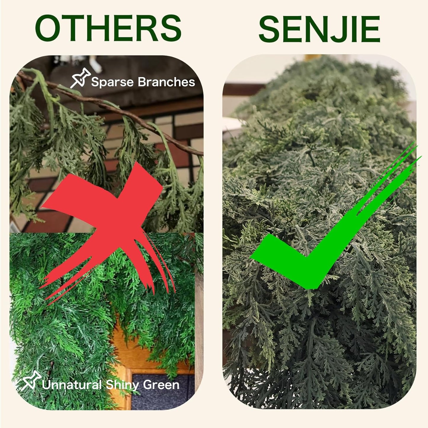 2Pcs 9FT Christmas Cedar Garland Artificial Real Touch Thickness Realistic Greenery Pine Garland for Mantle Fireplace Outdoor Indoor Christmas Decorations