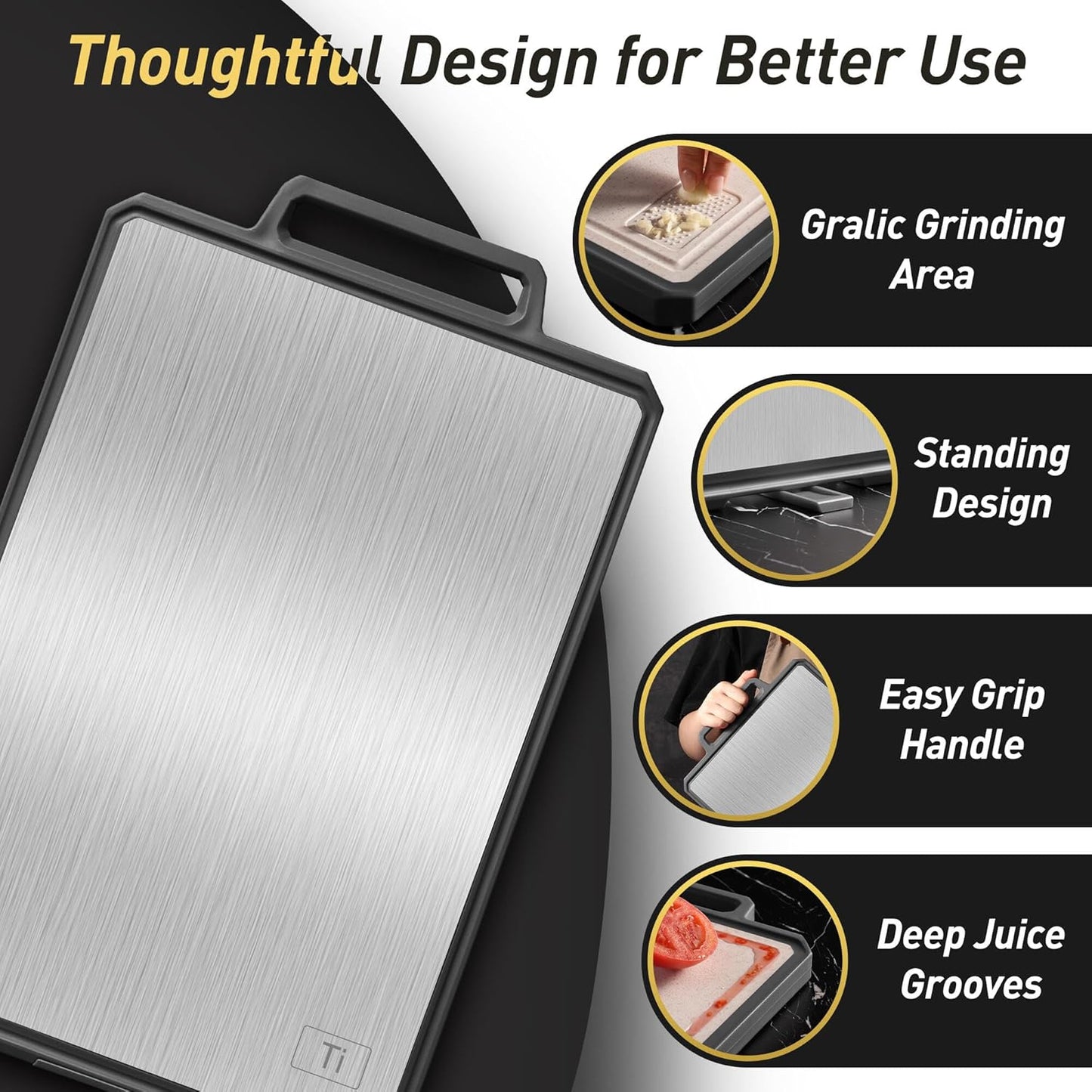 Titanium Cutting Boards for Kitchen Non Toxic Chopping Board with Handle Large Big Small Kitchen Meat Butcher Block 2 in 1 Pure Titanium and Wheat Straw PP Not Wood Bamboo Plastic Teak Grey/Beige