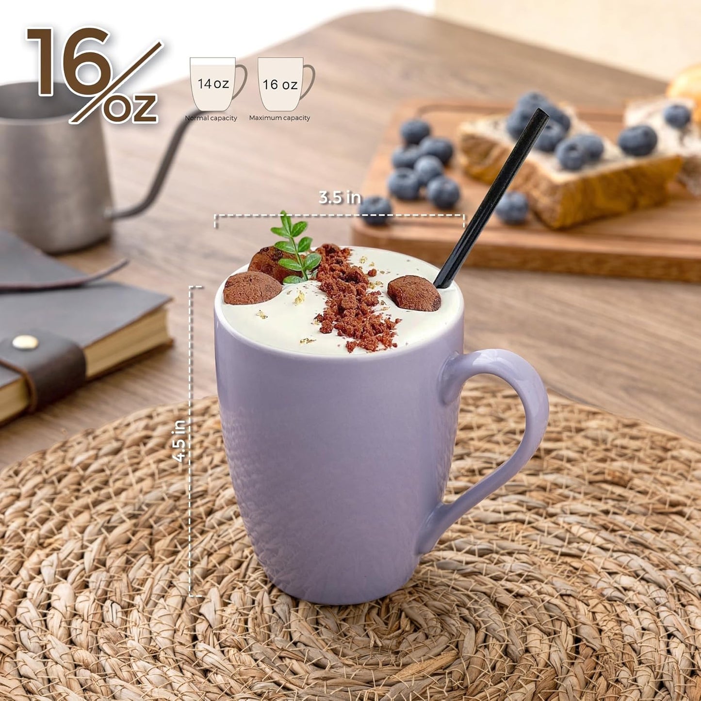 GBHOME 16oz Coffee Mugs Set of 6, Large Ceramic Coffee Mugs for Man, Woman, Dad, Mom, Modern Coffee Mugs Set with handle for Tea/Latte/Cappuccino/Milk/Cocoa. Dishwasher&Microwave Safe,Puple