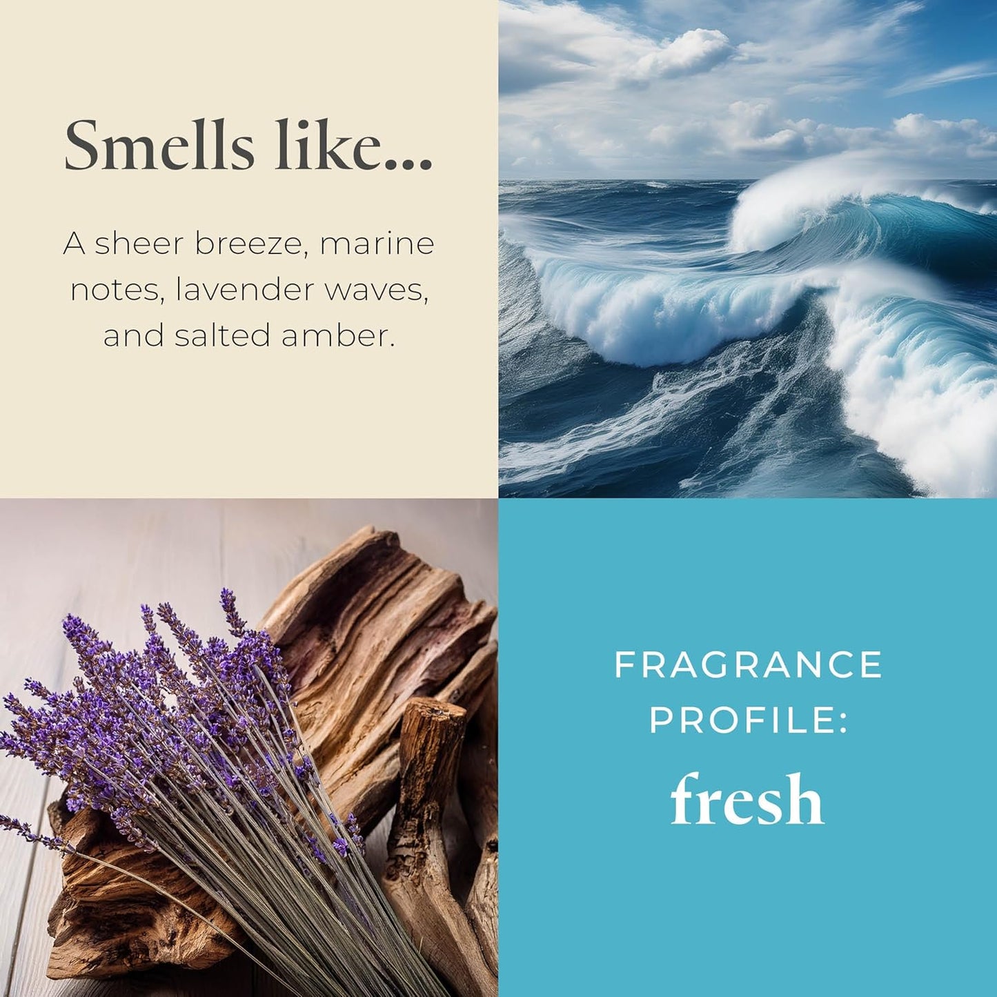 PartyLite Ocean Lavender Scented, Notes of Vanilla Sea Salt, Driftwood, Sea Moss, Patchouli & Eucalyptus, 13.2oz 3-Wick Jar Candle, 45 Hour Burn Time, Luxurious Fragrance, Ideal for Gifting