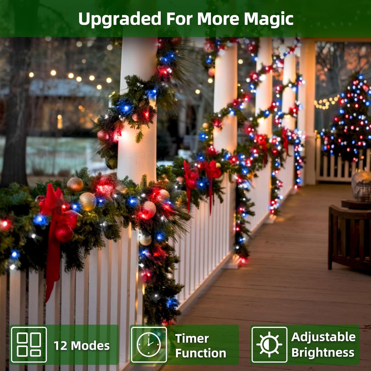 1500 LED 470FT Christmas Lights Outdoor,12 Lighting Modes Christmas String Lights with Timer, Dimmable Plug in Red White and Blue LED StringLights Waterproof for Yard Tree Wedding Party Holiday