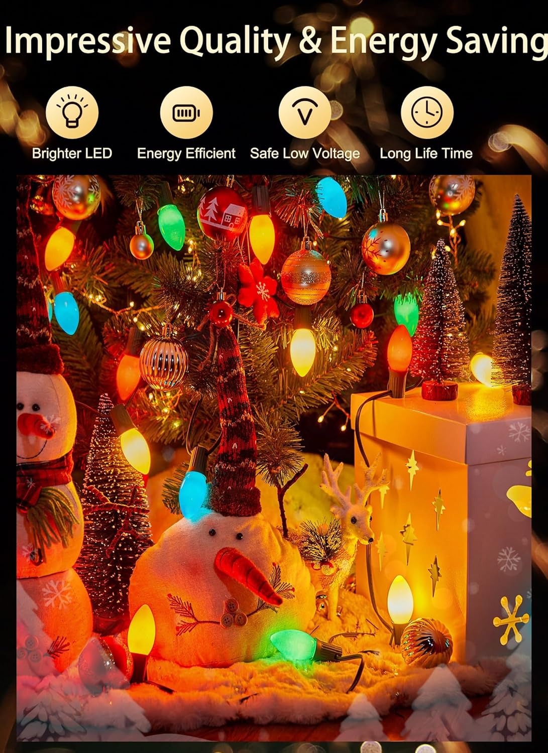 C9 LED Christmas Lights Outdoor, 150 Feet C9 String Lights with 150 Shatterproof Matte Bulbs, Connectable Waterproof Christmas Tree Lights for Holiday Roofline Backyard Garden Decor, Multicolor