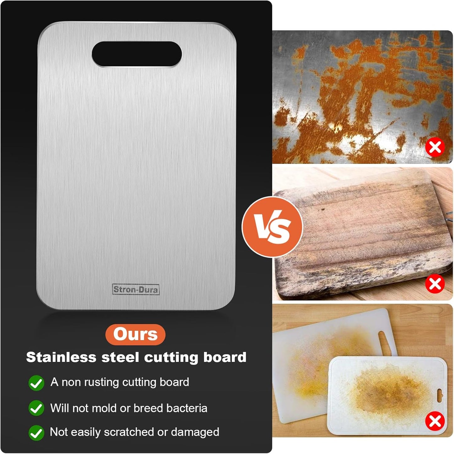 Cutting Boards for Kitchen, Cutting Board, Foodgrade Stainless Steel Cutting Board for Meat,Fruit, Vegetables, Outdoor or Indoor, L 15 .4" * 11"