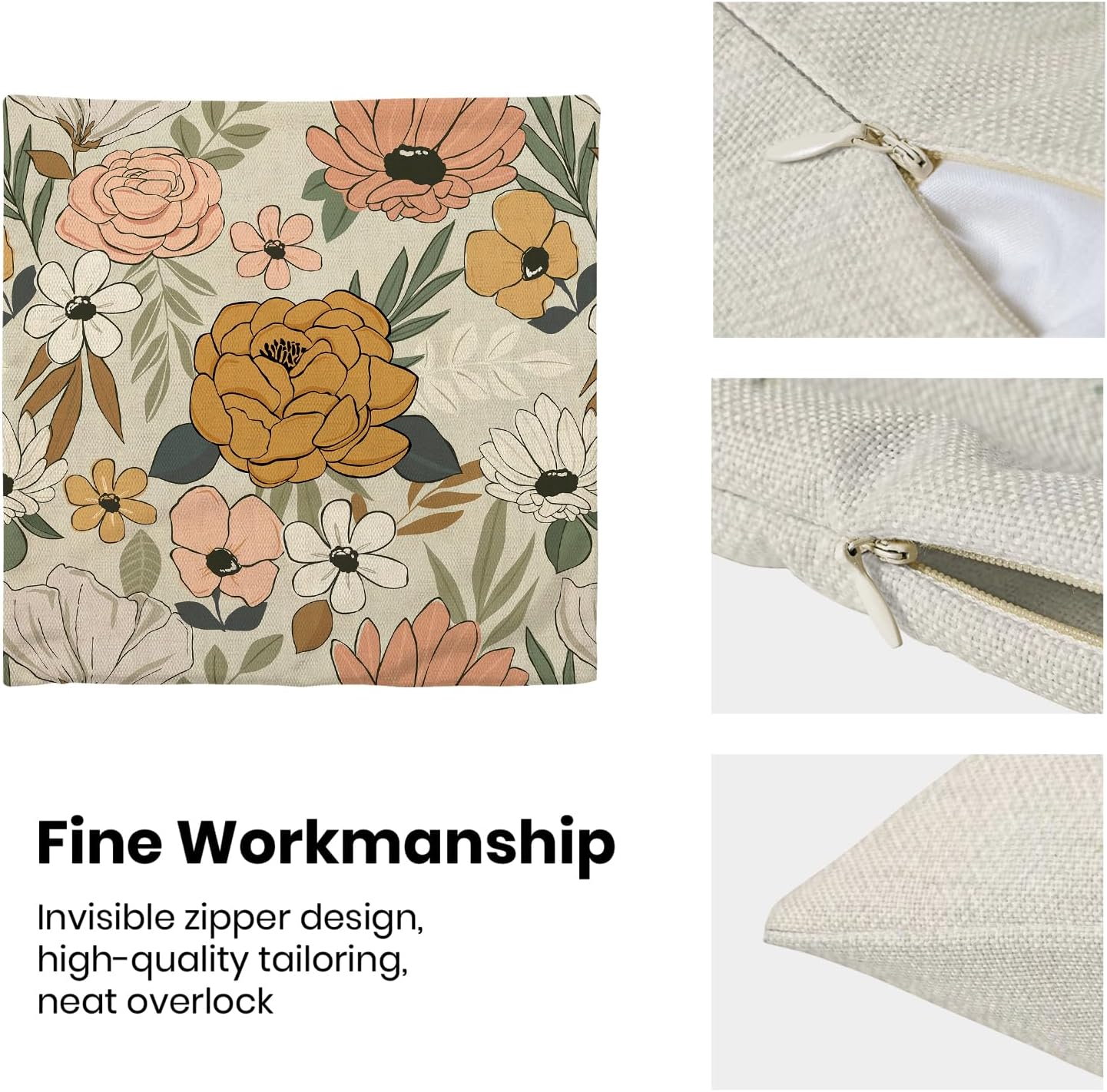 CXMEIFLY Spring Floral Pillow Covers 18 x 18 Inch Set of 2 for Vintage Mustard Yellow Pink Flowers Decor Throw Pillows Plant Cream Outdoor Decorative Cushion Cases for Couch Bed Decorations