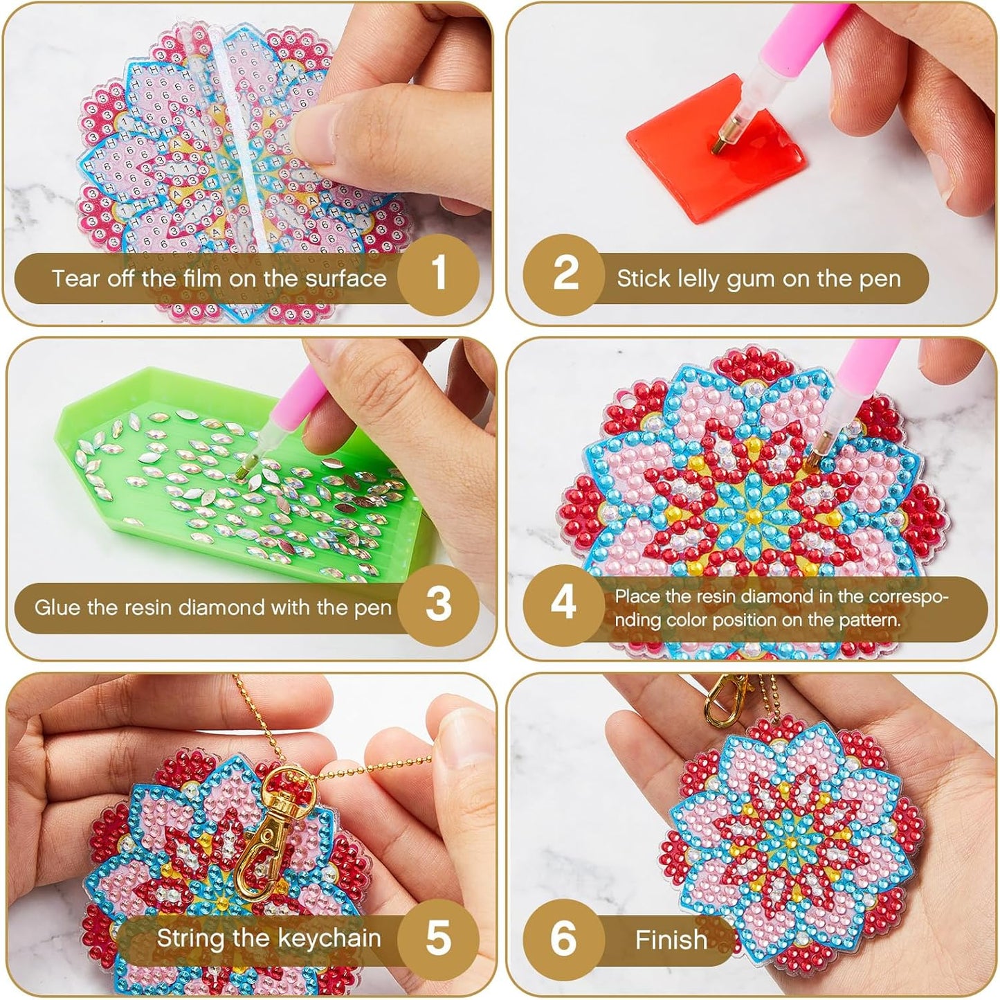 Henoyso 20 Pcs Diamond Art Painting Keychains Kits for Adults 5d Double Sided Cross Shaped Diamond DIY Painting Keychains Gem for Beginners Kids Adults DIY Crafts Decor Gift Party(Mandalas)