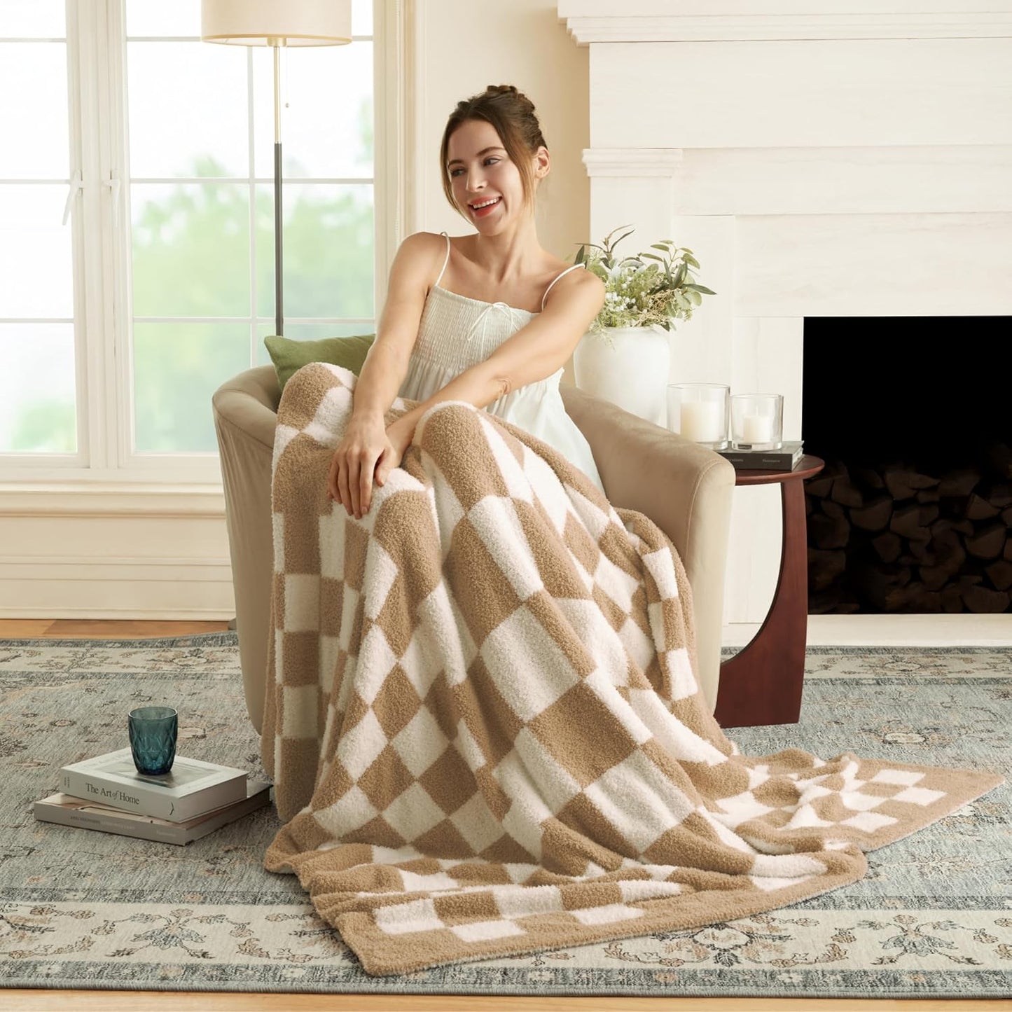 Joiedomi Throw Blanket for Couch Bed, Checkered Knitted Blankets Gifts for Women Mom Girls, Cozy Cute Soft Throw Home Room Decor Aesthetic for Women Mothers Birthday Gifts 50x70 Inches