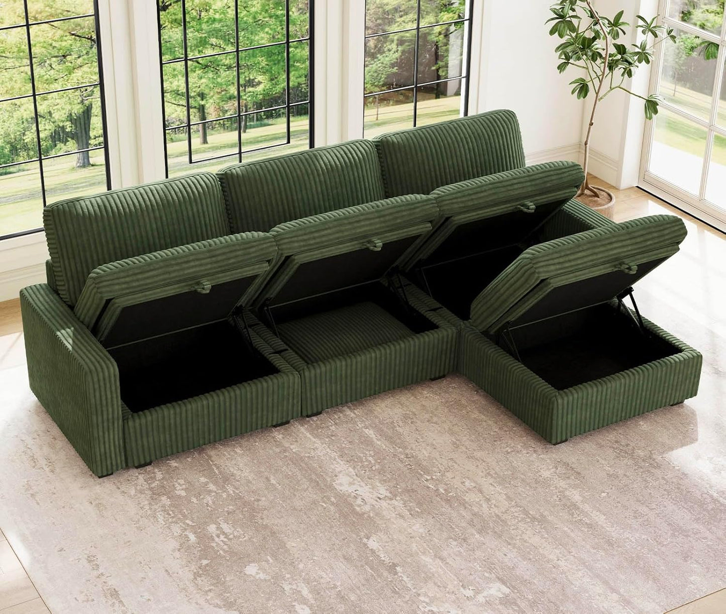 Belffin Modular Sectional Sofa with Storage Ottoman, Oversized Cloud Couch Sectional with Extra Deep Seat, Convertible L Shaped 4 Seater Sectional Couches for Living Room, Plush Corduroy Green