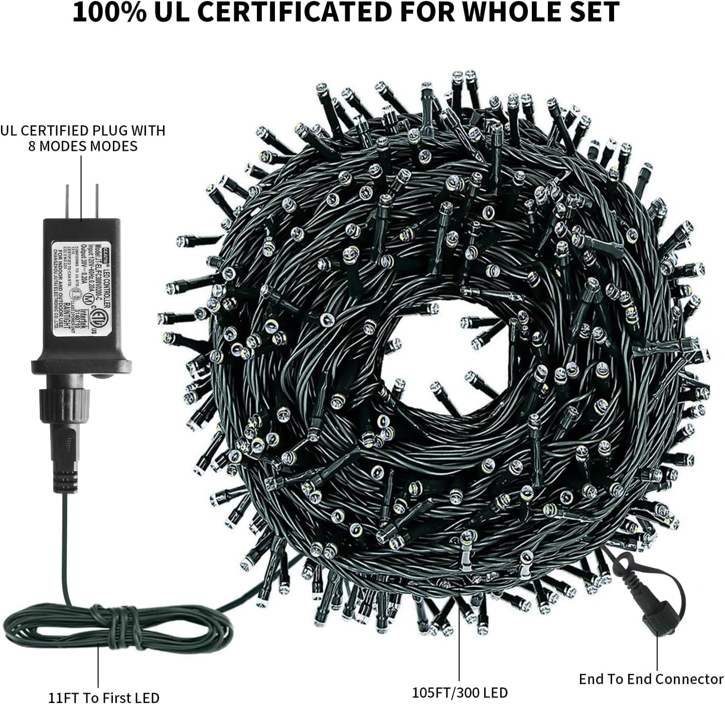 XTF2015 Christmas String Lights, 105ft 300 LED Christmas Lights 8 Modes Memory Function & Timer- UL Certified - Outdoor Indoor Christma s Fairy Lights for Tree, Garden, Party, Wedding(Red + White)