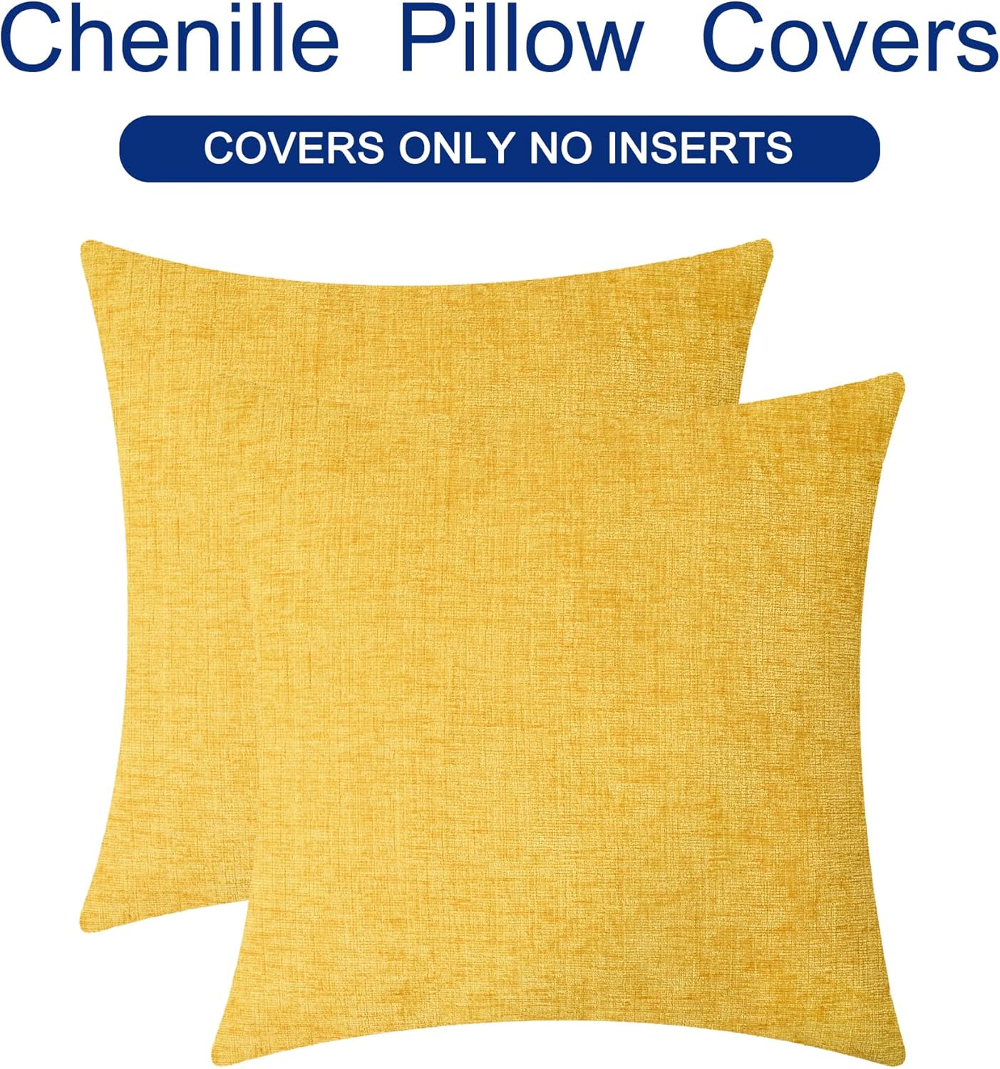 CaliTime Throw Pillow Covers Decorative 18 X 18 Inches Pack of 2 Cozy Chenille Cushion Cases for Couch Sofa Bed Living Room Home Mustard Yellow