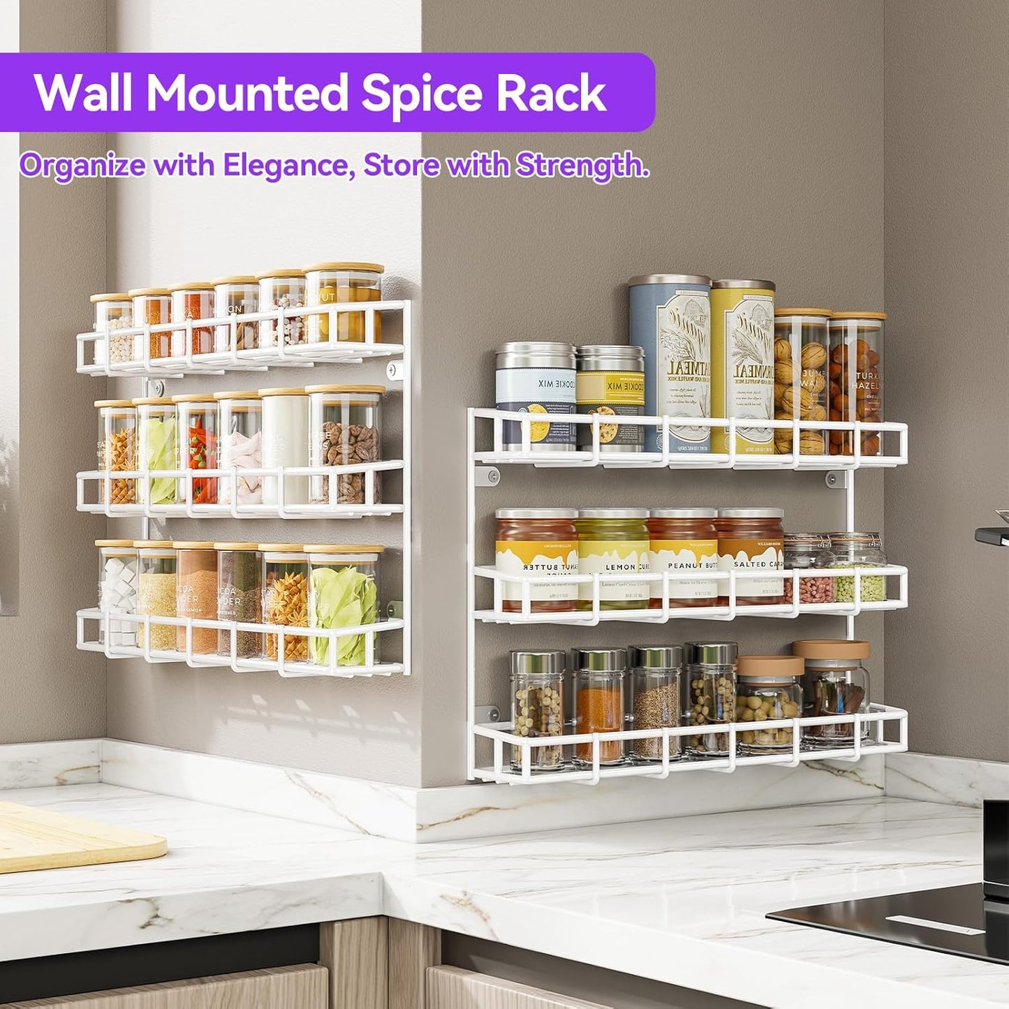 SUFAUY 2 Pack Spice Rack Organizer Wall Mount, 3 Tier Pantry Door Narrow Spice Rack Hanging Metal Shelf for Cupboard, Bathroom Shower Cosmetic, White