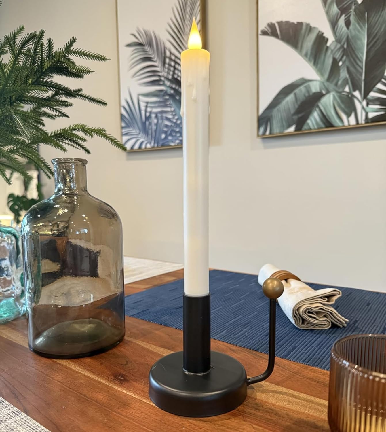 Black Iron Taper Candle Holder，Vintage Candlestick Holder Candlelight Stand for Farmhouse Decor Table Decoration (Black-Gold)