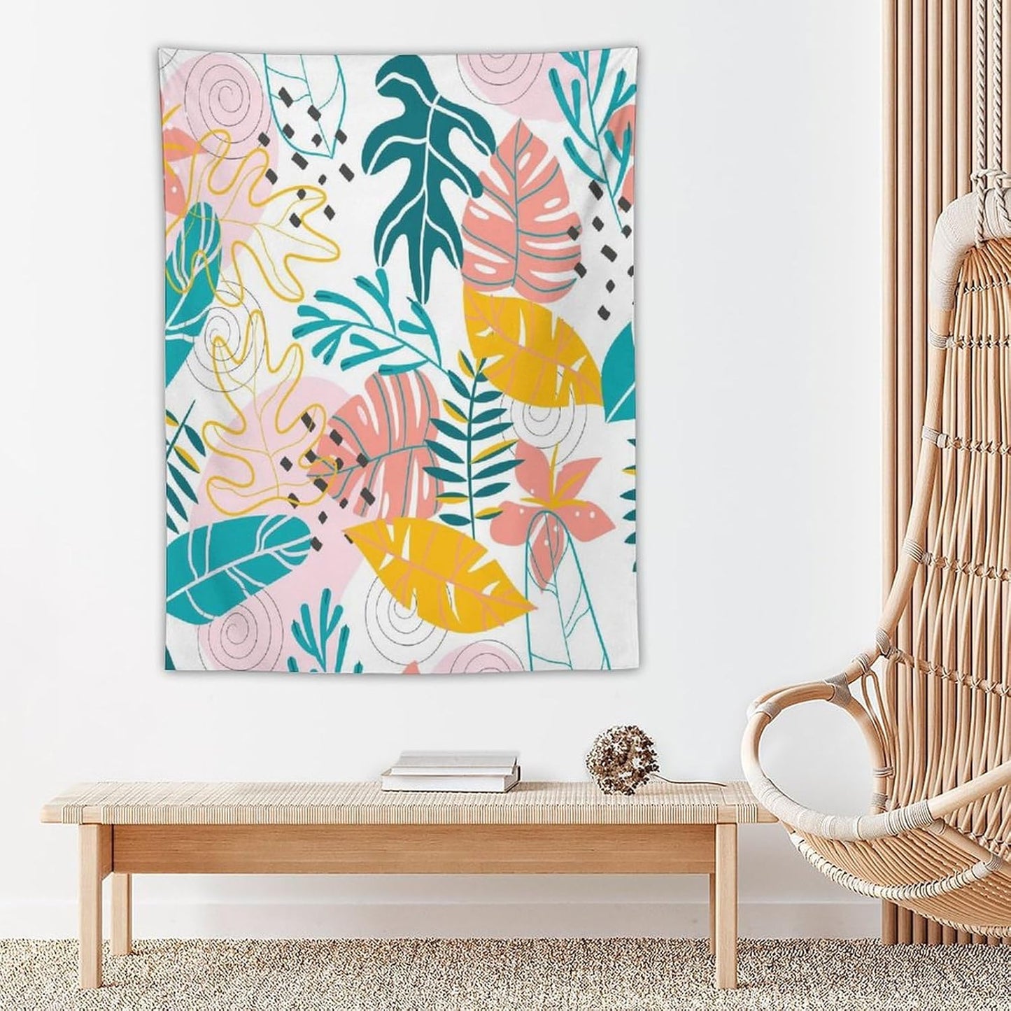 ICMOLYYENLO Tropical Green Leaves Tapestry, Exotic Leaves Beautiful Bedroom Wall Hanging, Floral Poster Blanket for Bedroom Living Room Dormitory Apartment 60x80 Inch