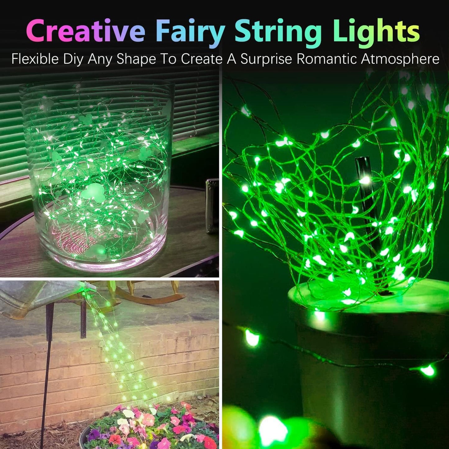 4 Pack 20FT 60LED Halloween Battery Operated Fairy Lights with Timer, Waterproof Battery String Lights Outdoor Indoor, Battery Twinkle Lights for Bedroom Wedding Birthday Party Halloween (Green)
