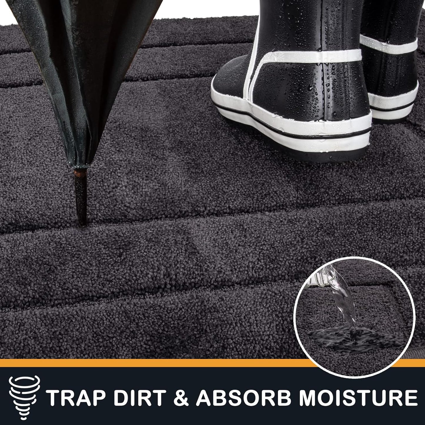 PURRUGS Dirt Trapping Door Mat 20" x 31.5", Non-Slip/Skid Machine Washable Entryway Rug, Dog Doormat, Super Absorbent Welcome Mat for Muddy Wet Shoes and Paws, Charcoal