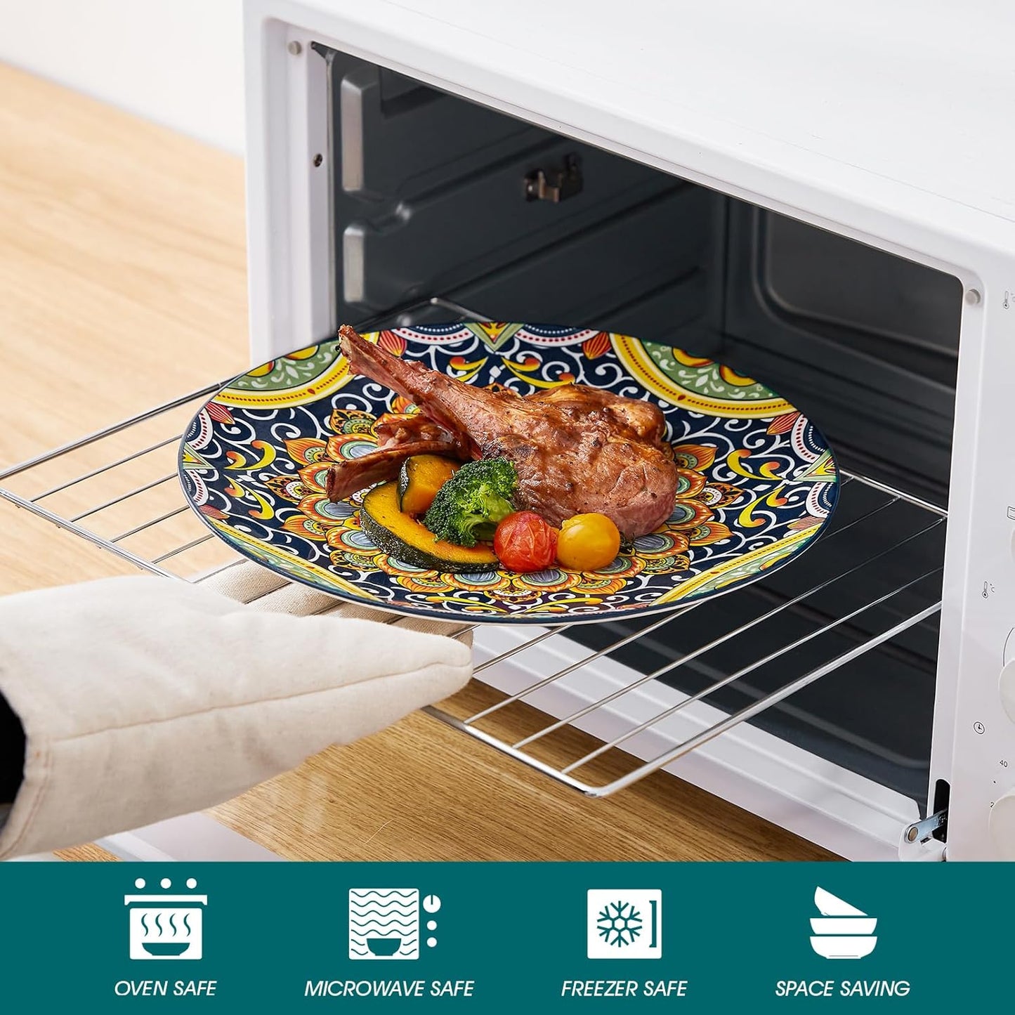 vancasso 12 Pieces Dinnerware Sets, Dark Green Plates and Bowls Set, Porcelain Dishes Set for 4, Microwave and Dishwasher Safe, Scratch Resistant, Bohemian Style Dining Ware Service for 4, Series SIMI