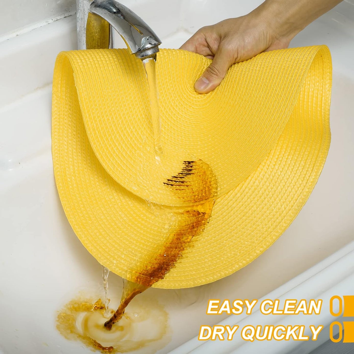 AHHFSMEI Placemats Set of 4 for Dining Table Washable Woven Vinyl Non-Slip 18x12 inches Placemat Heat-Resistant Durable Table Mats for Dining Table Easy to Clean (Oval Yellow, 4)