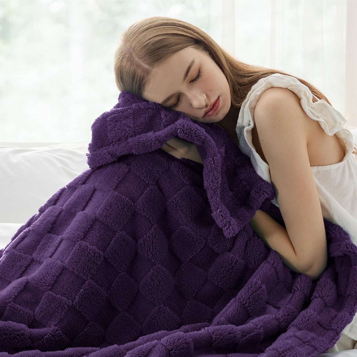 Bedsure GentleSoft Purple Throw Blanket for Couch - Checkered Fleece Blankets Gifts for Women Men Girls, Cute Soft Cozy Throw for Bedroom Home Decor Gifts, 50x60 Inches