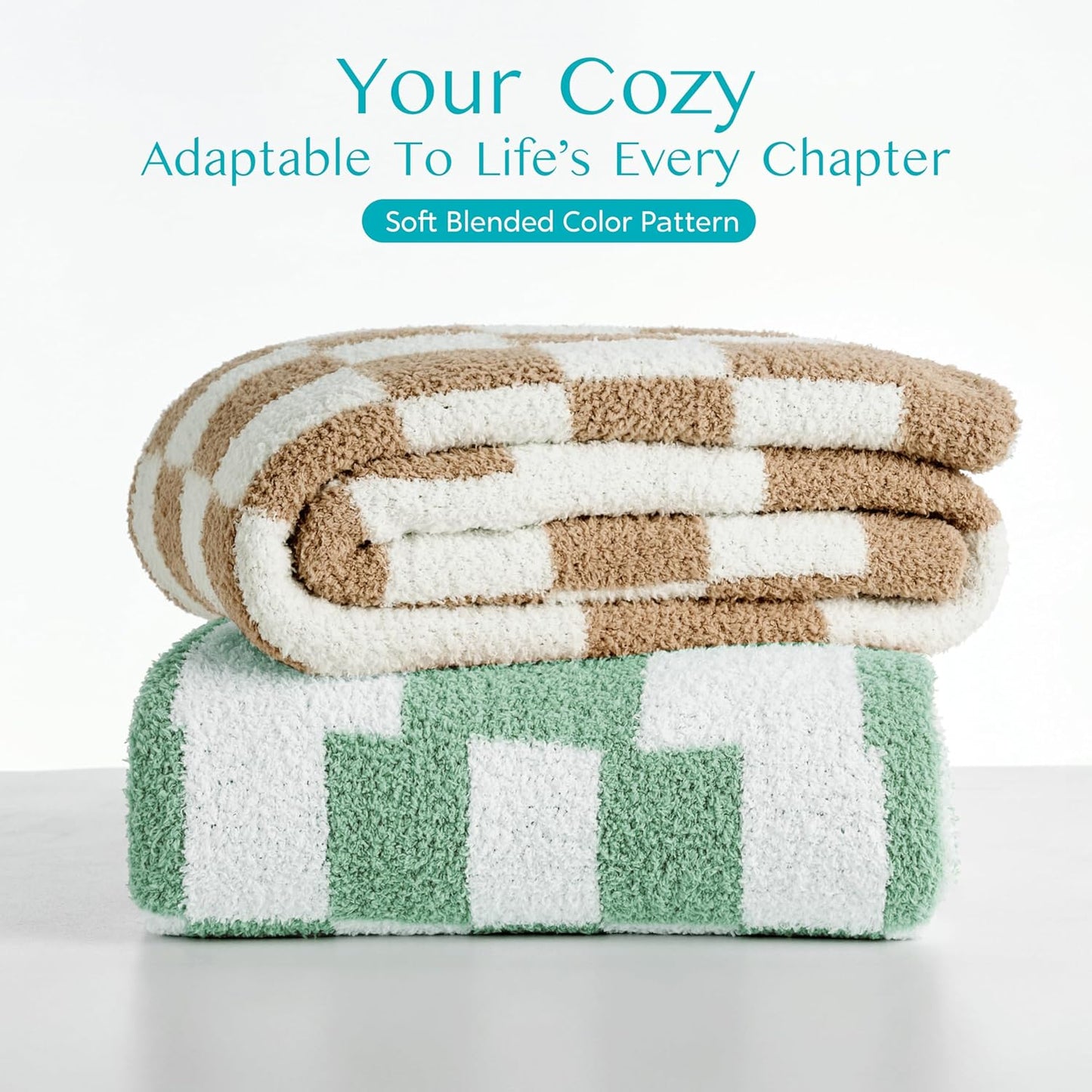 Joiedomi Throw Blanket for Couch Bed, Checkered Knitted Blankets Gifts for Women Mom Girls, Cozy Cute Soft Throw Home Room Decor Aesthetic for Women Mothers Birthday Gifts 50x60 Inches