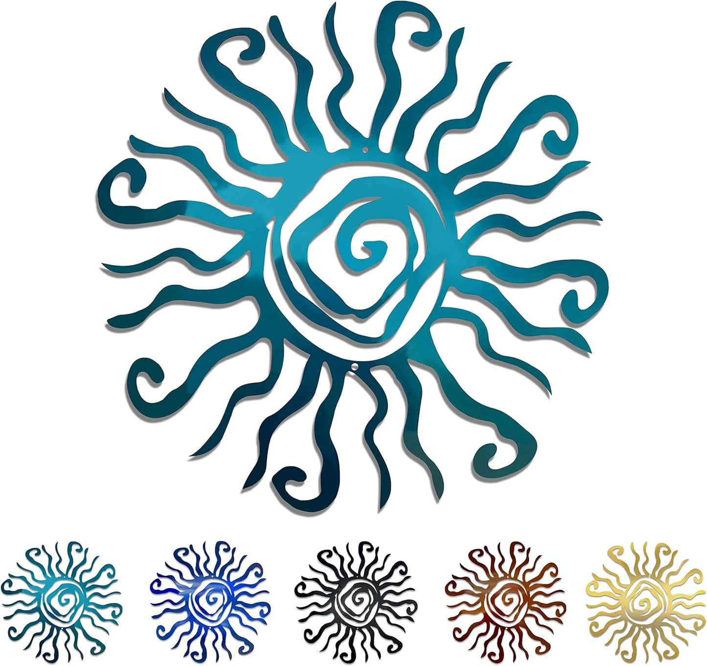 Riverside Designs Wacky Sun Metal Wall Art Indoor/Outdoor Decor - 24" Teal Rust Proof Wall Sculpture - Made in USA - Ideal for Bedroom, Garden, Home, Patio and Farmhouse