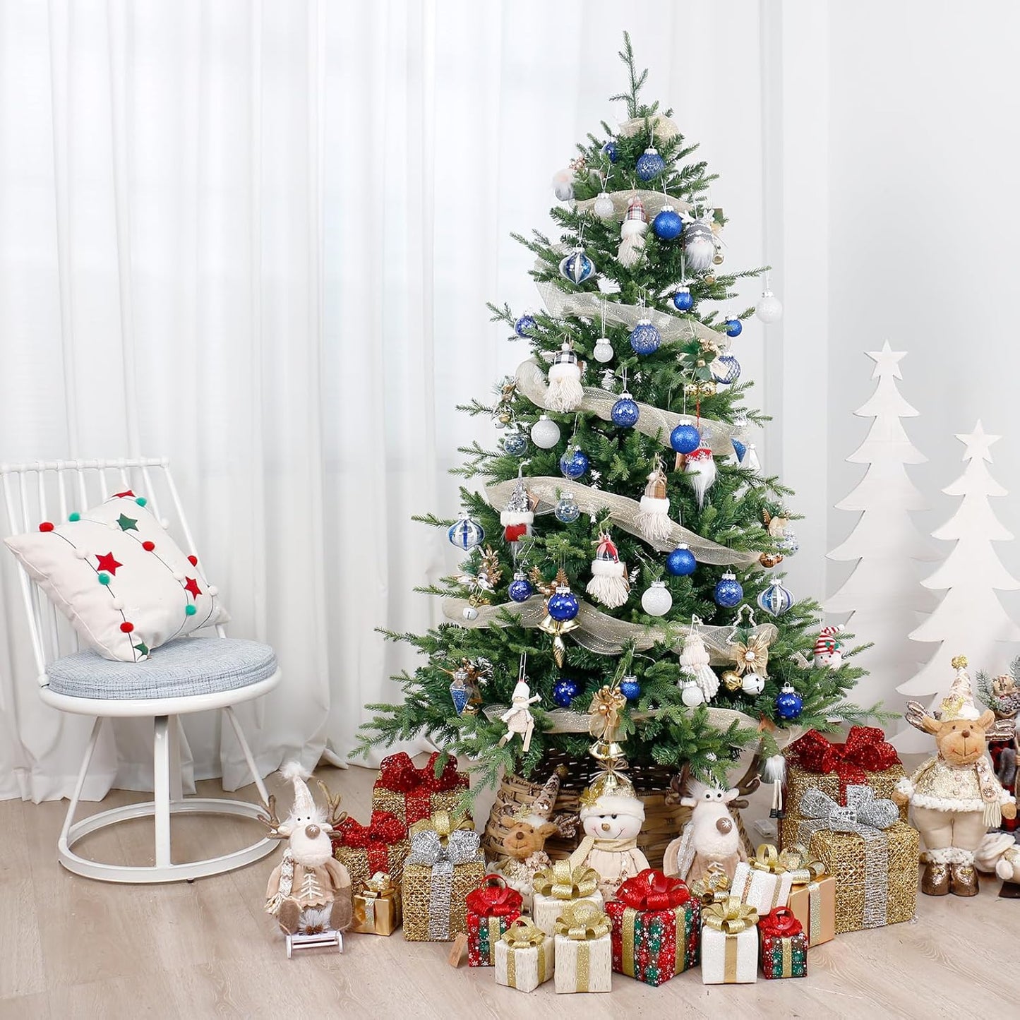 Christmas Ball Ornaments Set, 34PCS Clear Plastic Shatterproof Christmas Ornaments for Xmas Tree Hanging Decorations, for Indoor Home Thanksgiving Winter Party Decor - Blue/White.