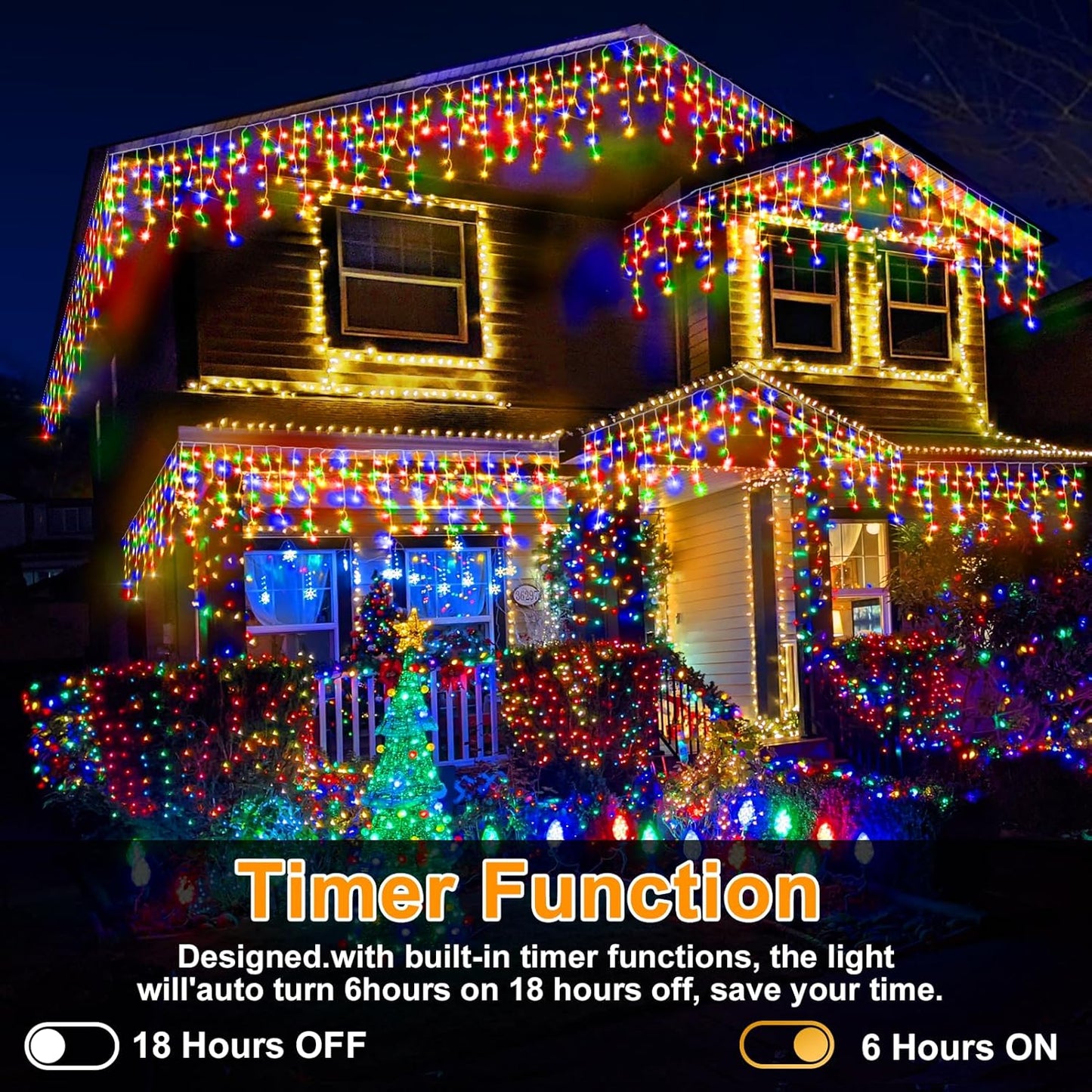 164FT Ice Lights Outdoor, 1600 LED Drops with Timer & Memory, IP44 Waterproof - Multicolor for Christmas Yard Decor